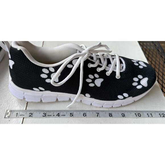 Adult Unisex Dog Paw Prints Theme Black & White Mesh Sneakers Sizes 10M/12F - Picture 11 of 16